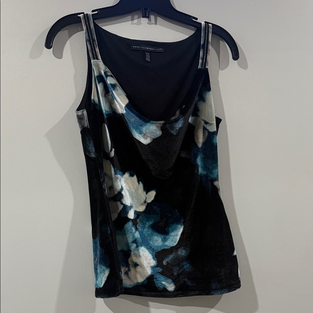 White House Black Market Black and Blue Floral Camisole